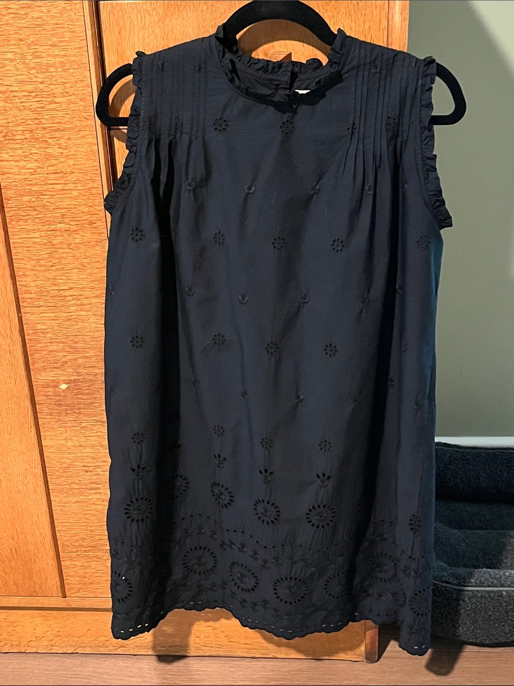 GAP x Doen Black Ruffled Neck Eyelet Top